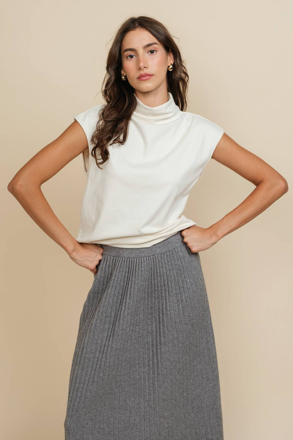 Soft Touch Brushed Knit Mock Neck Sleeveless Top