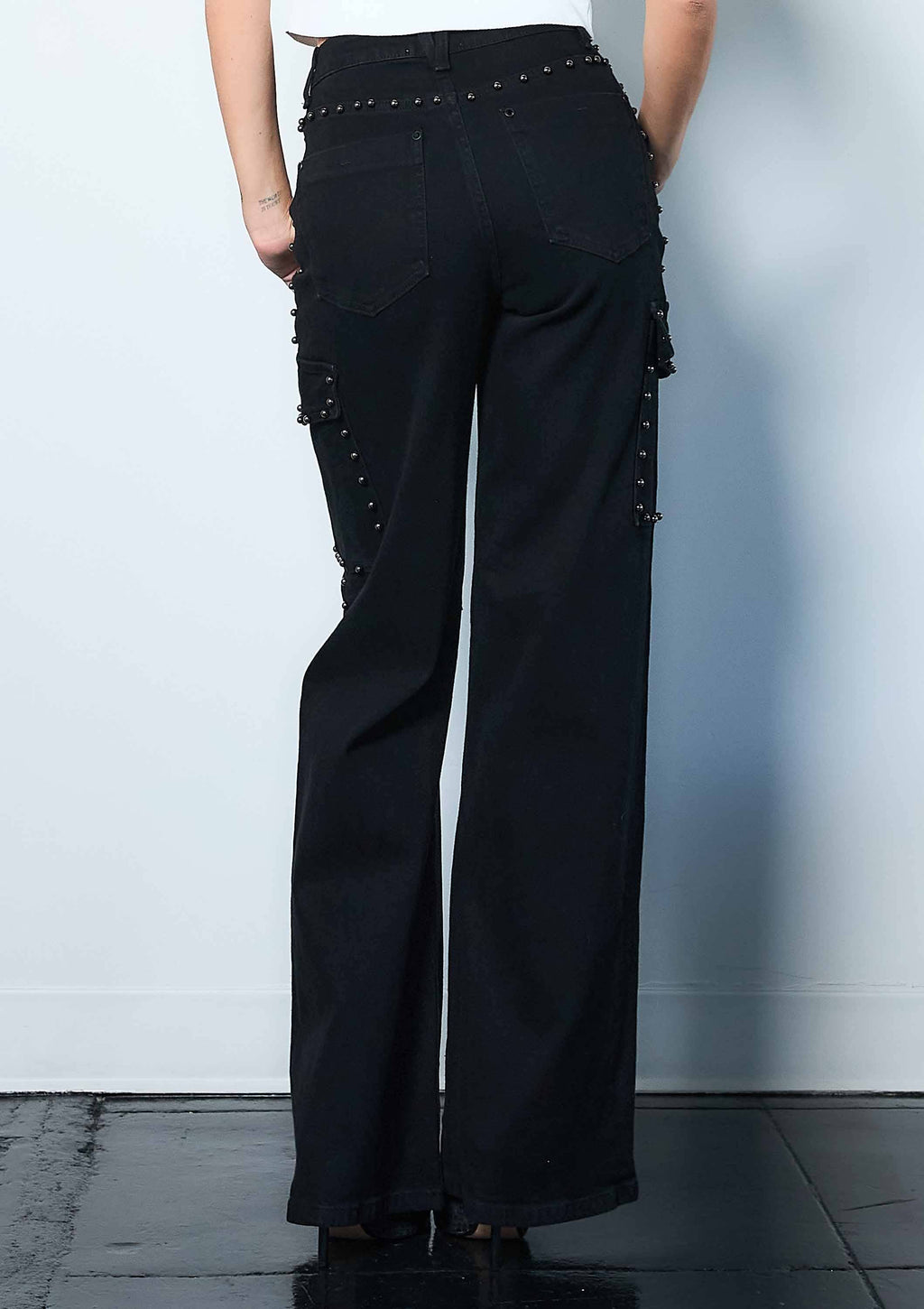 Silver Stud High-Rise Wide Leg Cargo Jeans