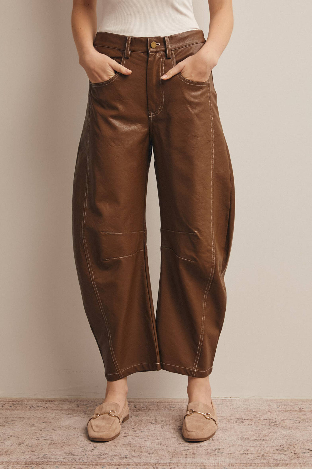 Faux Leather Wide-Leg Pants