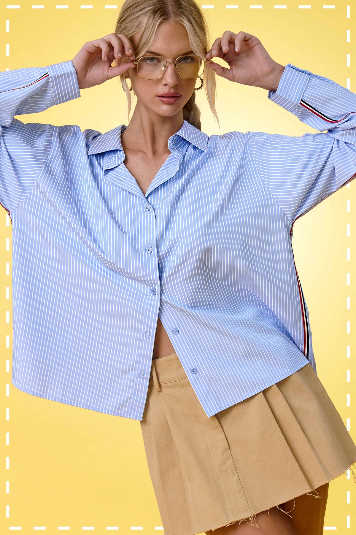 SRT7908-Stripe Button Down Shirt with Nautical Twill Tape