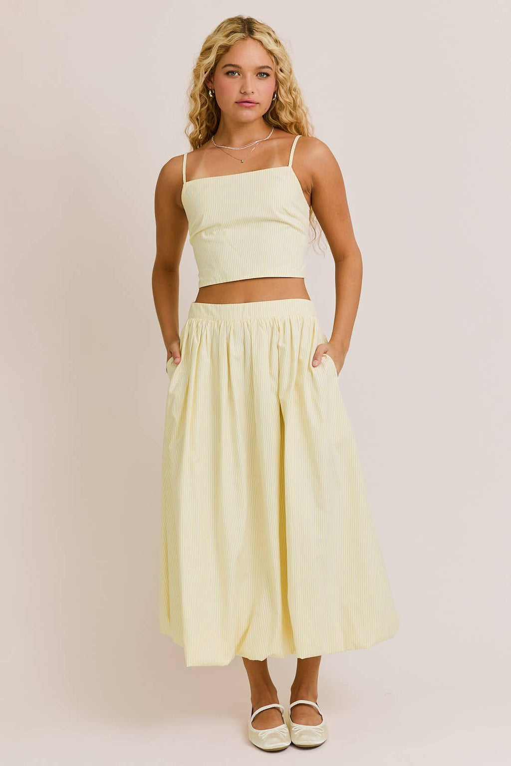 TOP AND BUBBLE HEM MIDI SKIRT (BLUE AND WHITE)