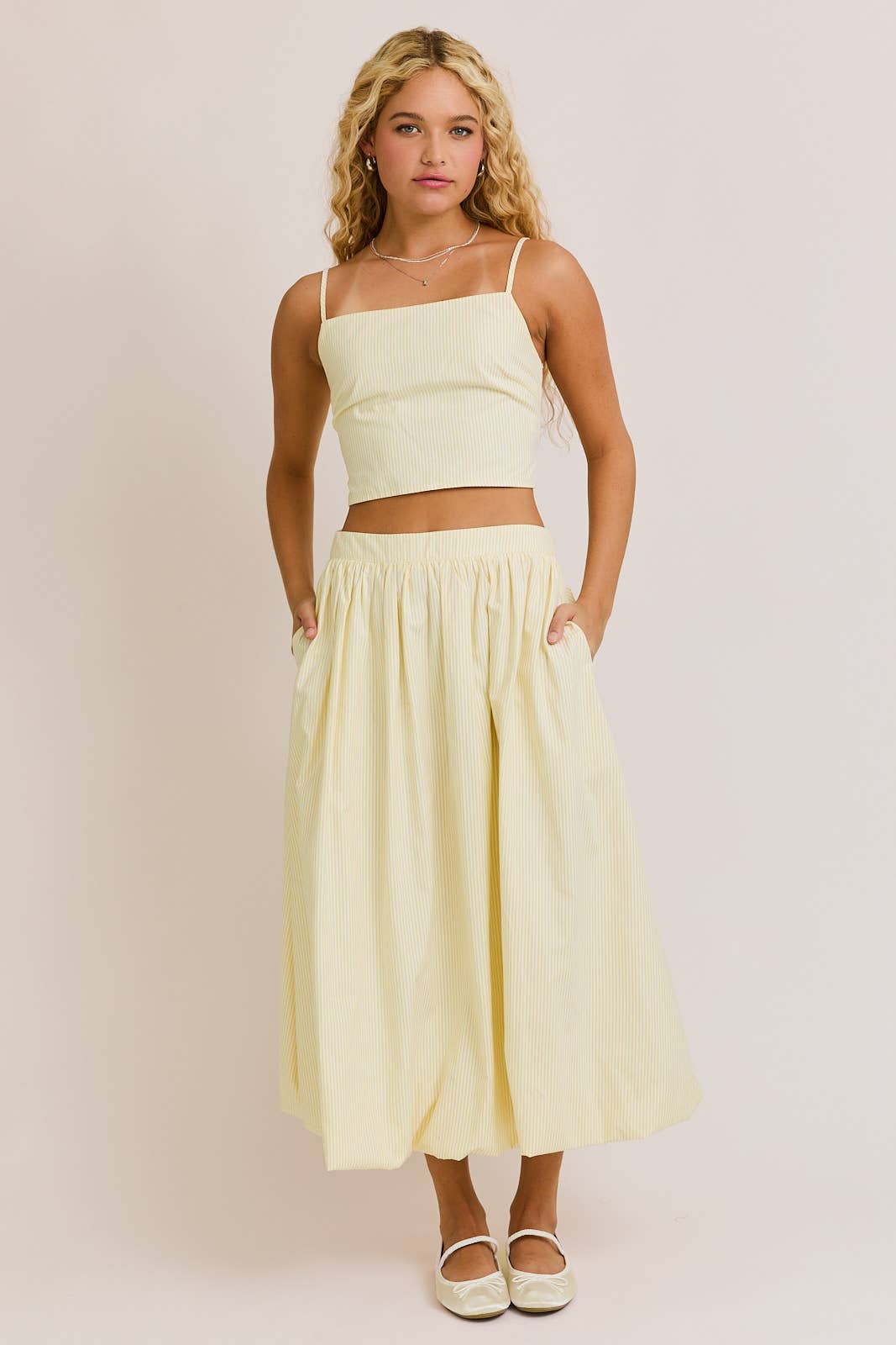 TOP AND BUBBLE HEM MIDI SKIRT (BLUE AND WHITE)