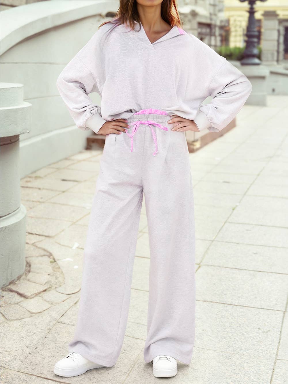 Frilled Collar Pullover Pant Set