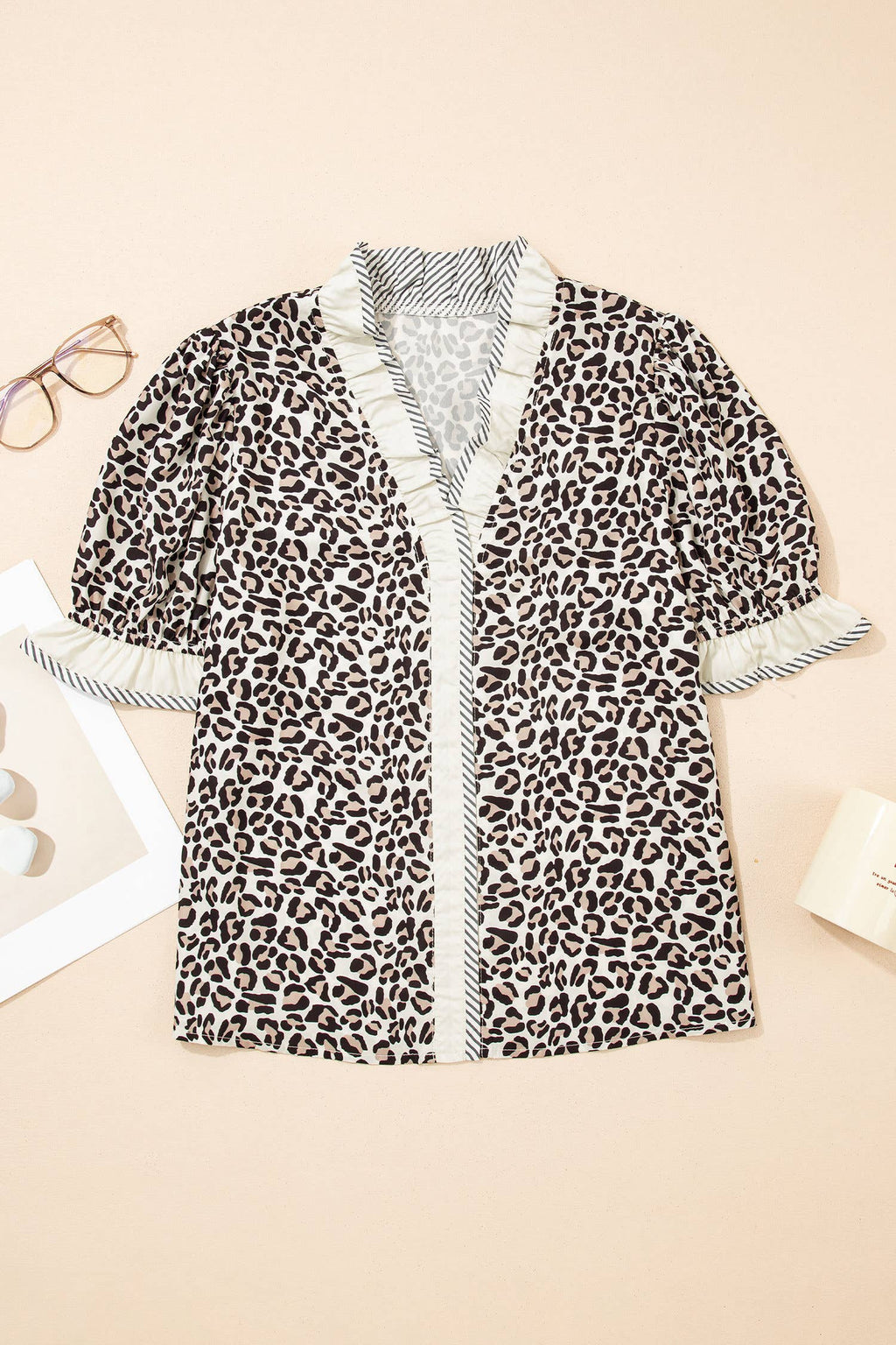 Ruffled Trim V Neck Blouse