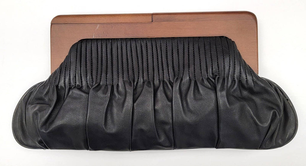 Retro Leather Clutch with Wood Frame