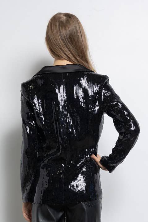 IJ2630 Sequined Button Down Blazer Jacket
