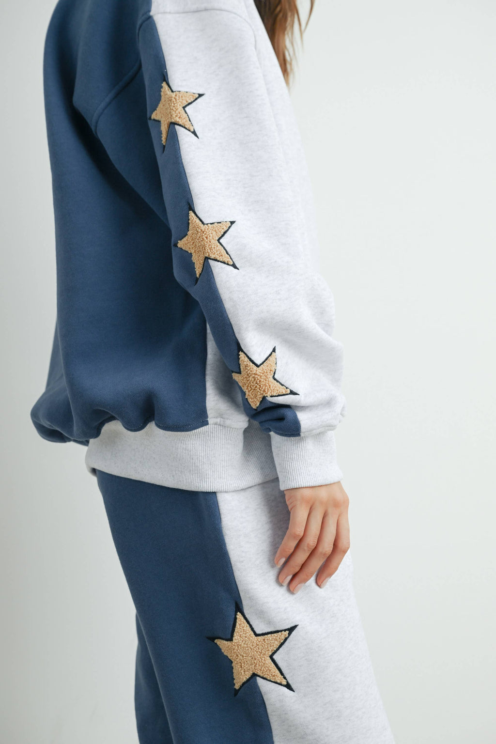 Long Sleeve Round Neck Sweatshirt with Star Detail