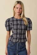 Claudia Plaid Puff Sleeve Blouse