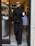 Belted Utility Jacket & Wide-Leg Cargo Pants Set