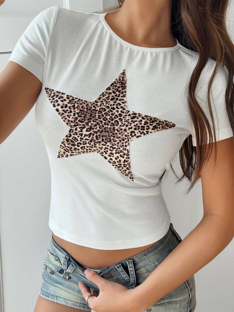 Leopard Star Crewneck Fitted Tee