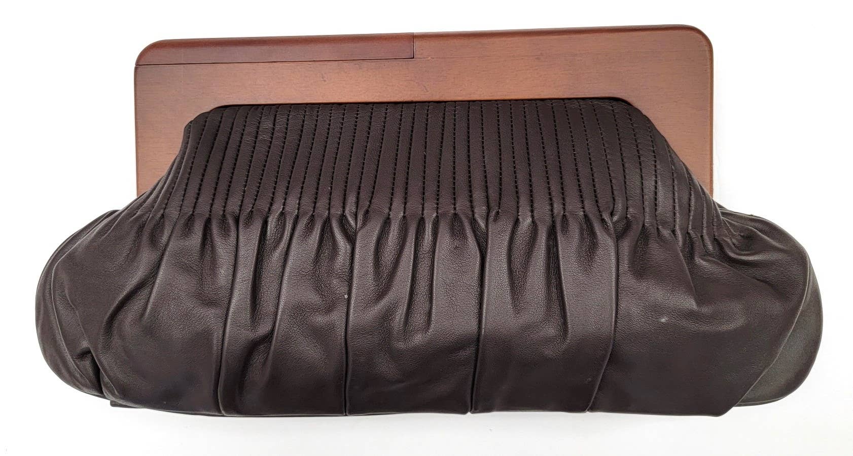 Retro Leather Clutch with Wood Frame