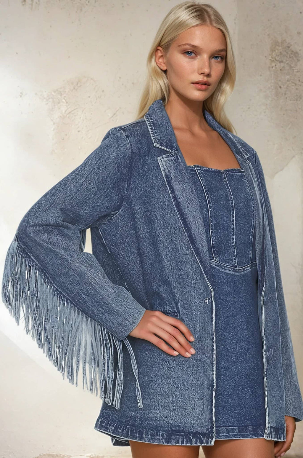 Go Retro Fringed Denim Blazer