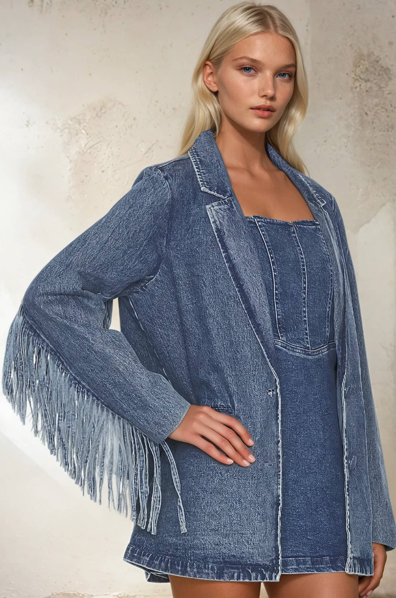 Go Retro Fringed Denim Blazer