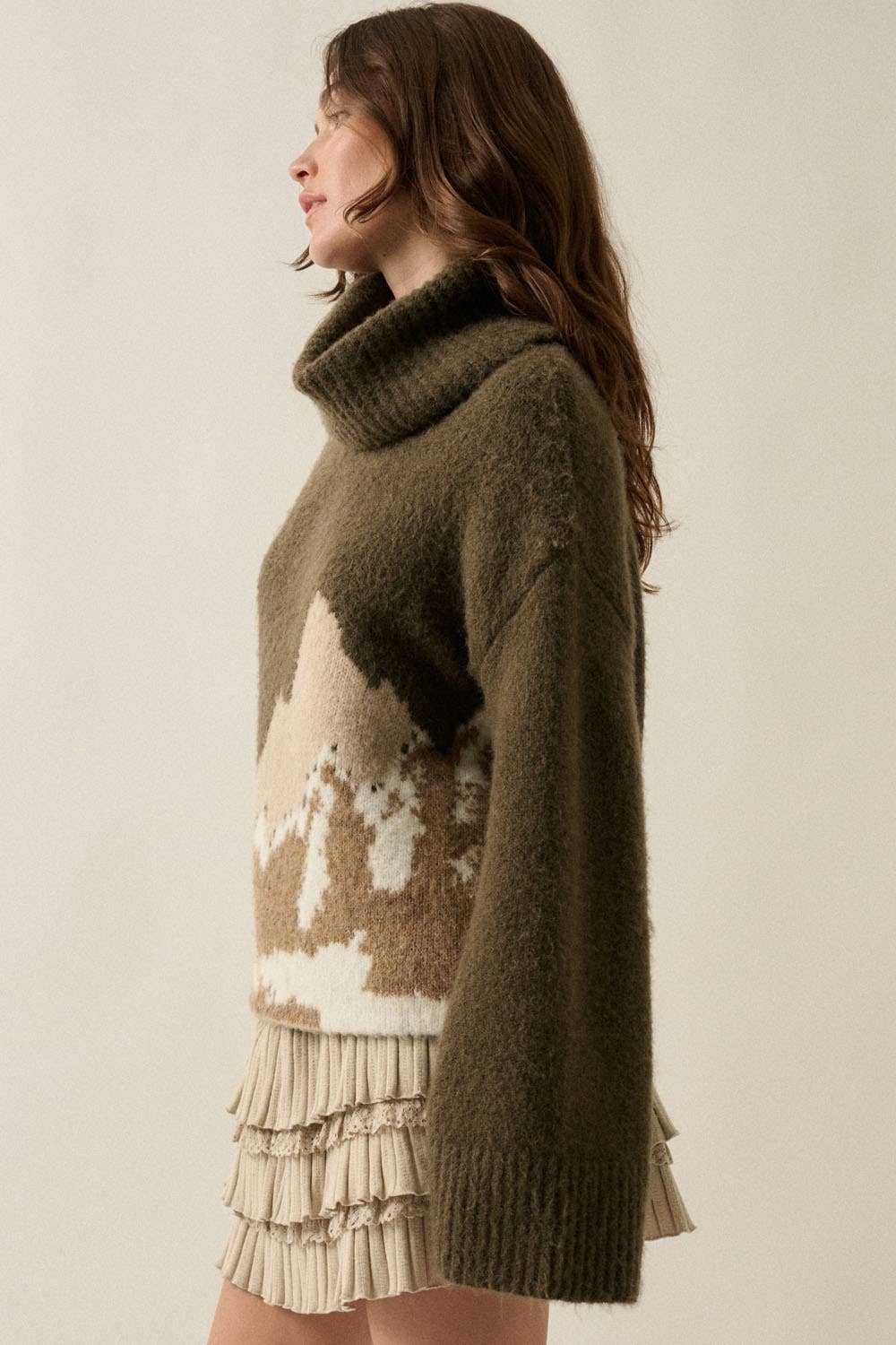 Mountains Fuzzy Jacquard-Knit Turtleneck Sweater