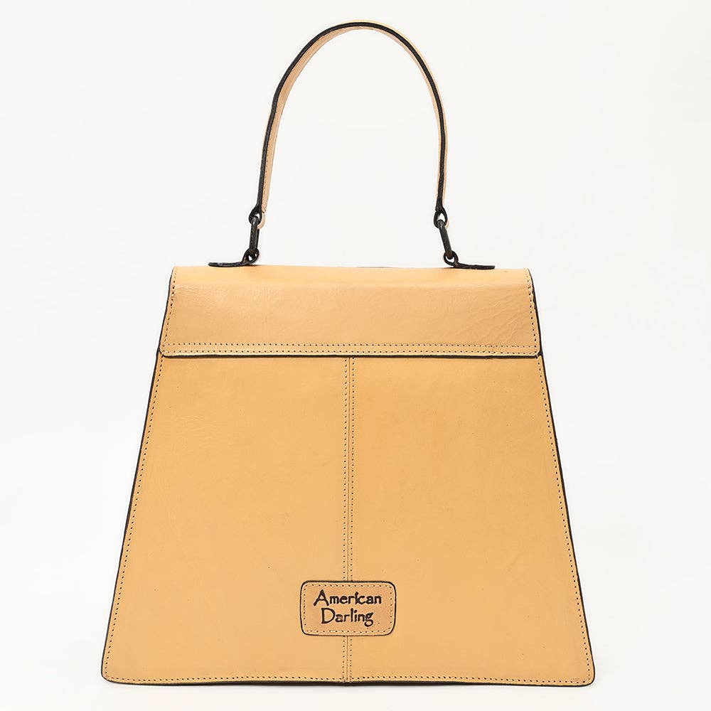 Hand-Tooled Leather Flap Tote Bag