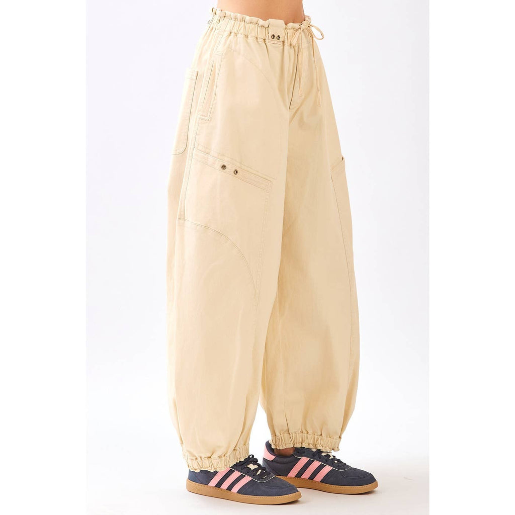TWILL DROP POCKET PULL-ON PARACHUTE PANTS