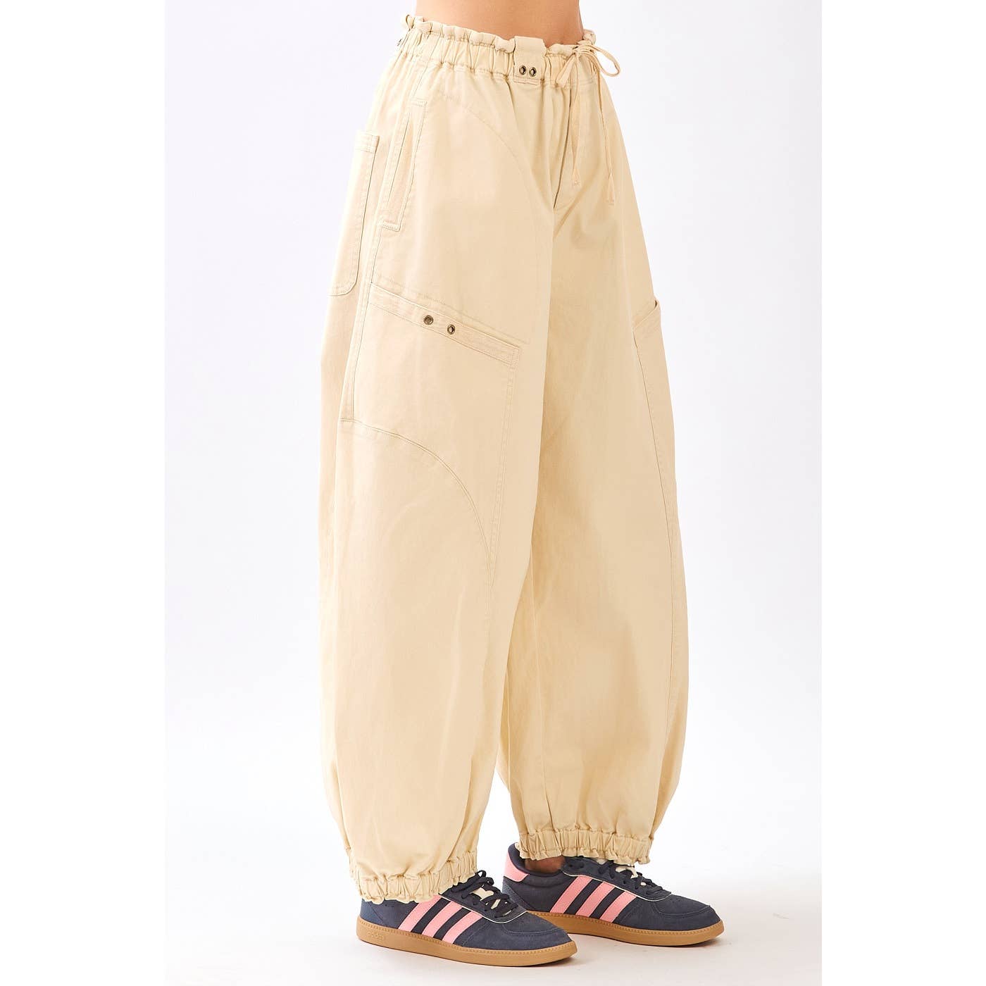 TWILL DROP POCKET PULL-ON PARACHUTE PANTS