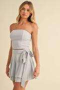 Stretchy Linen Wrap Skirt Set with Tube Top in BLACK