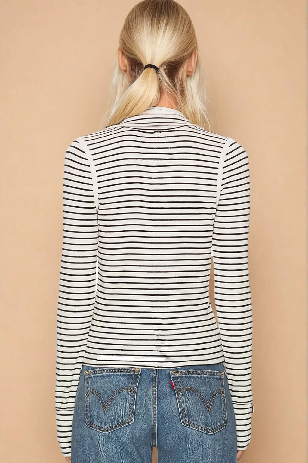 LONG SLEEVE STRIPED KNIT HENLEY TOP W1583TIA