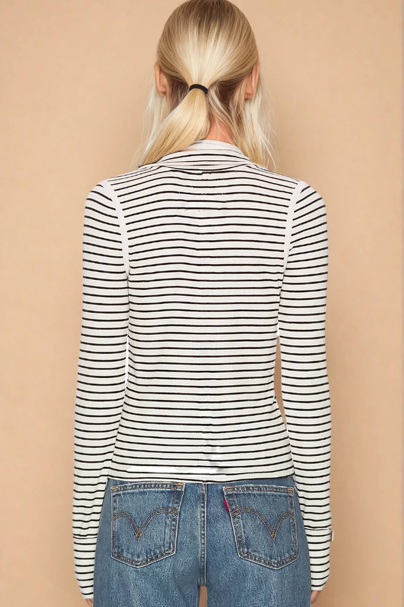 LONG SLEEVE STRIPED KNIT HENLEY TOP W1583TIA