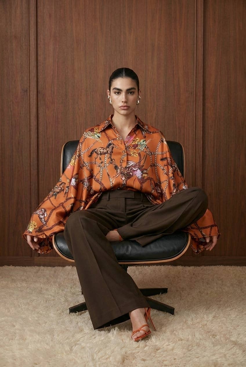 Draped Equestrian Satin Blouse