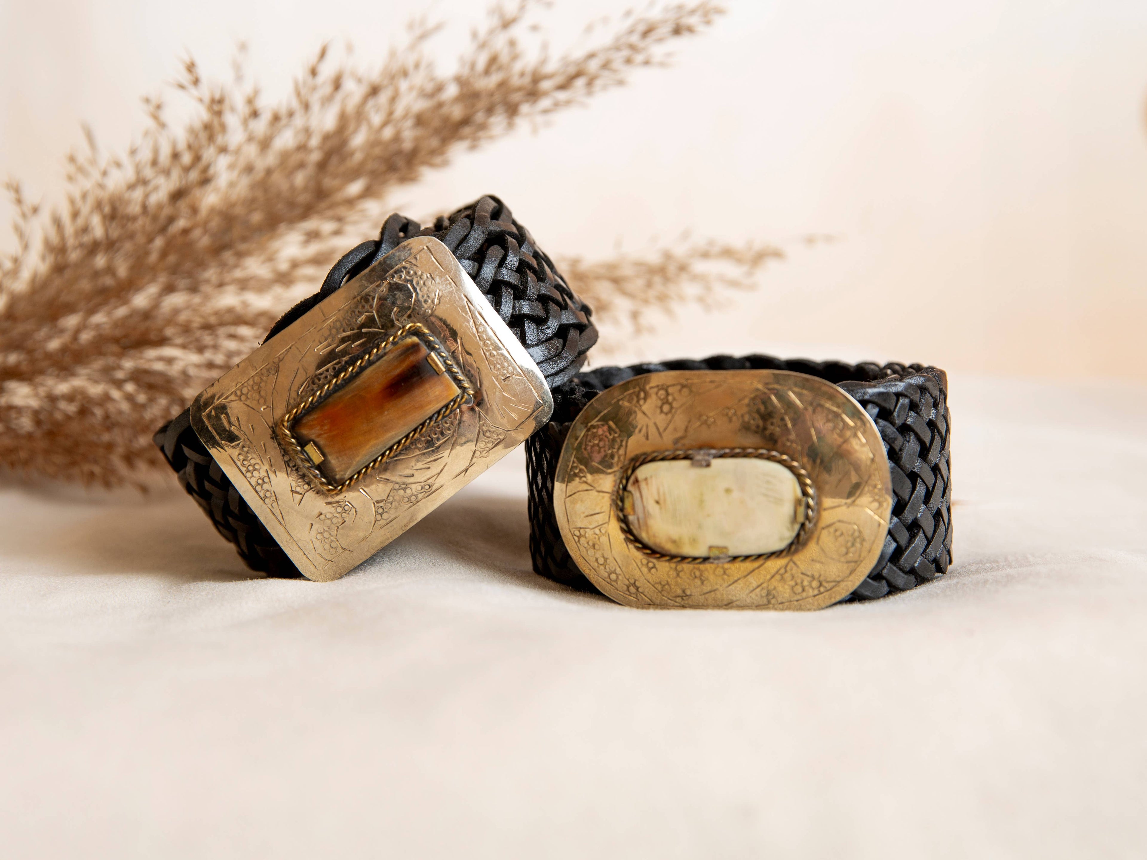Braided Black Leather Belt and Buckle