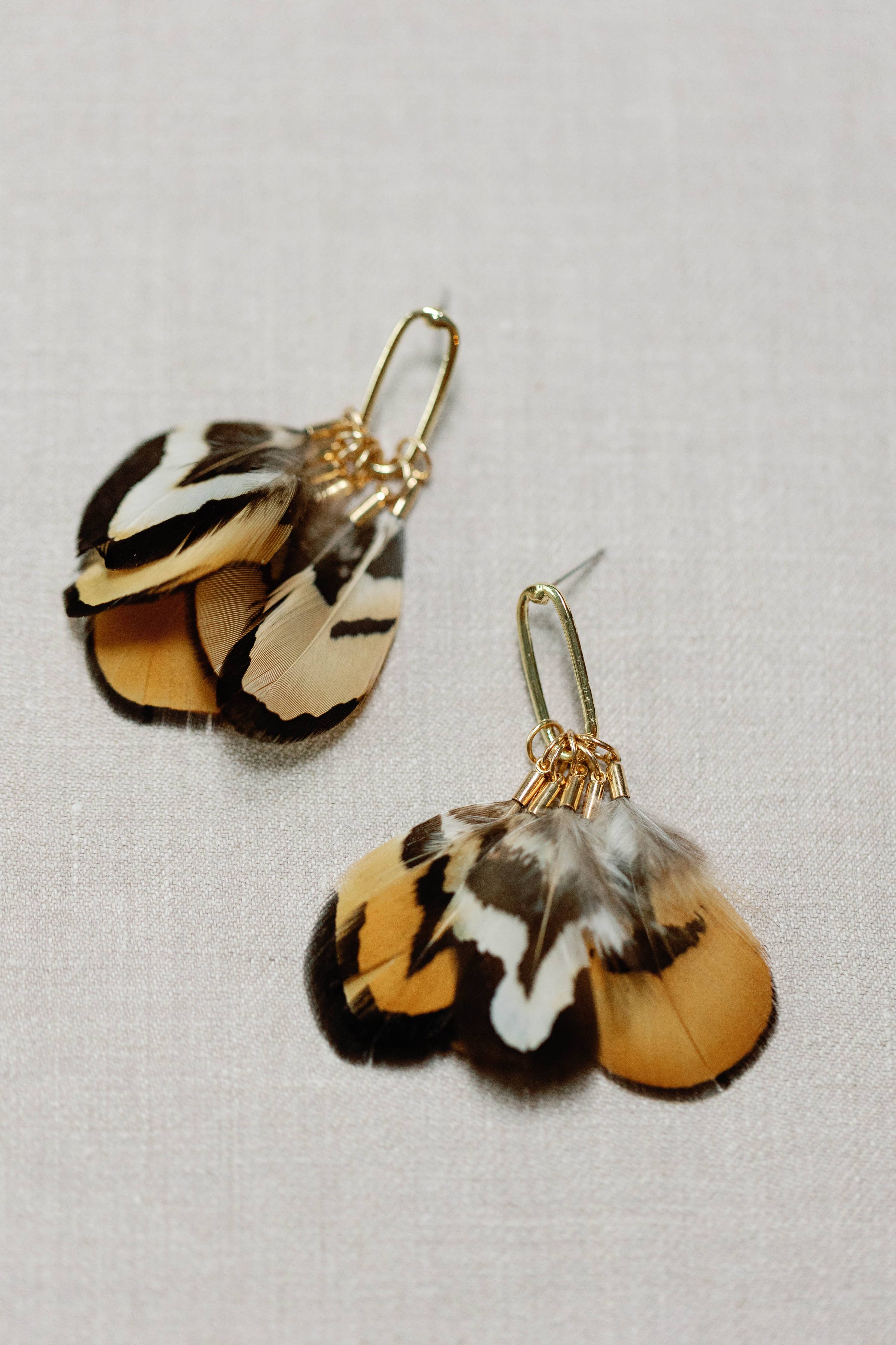 Quail Feather Fall Statement Tassel Earrings