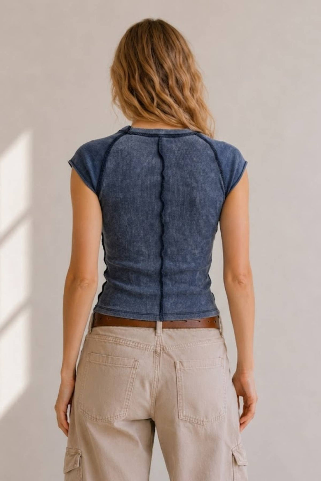 WASHED RIBBED FITTED TOP