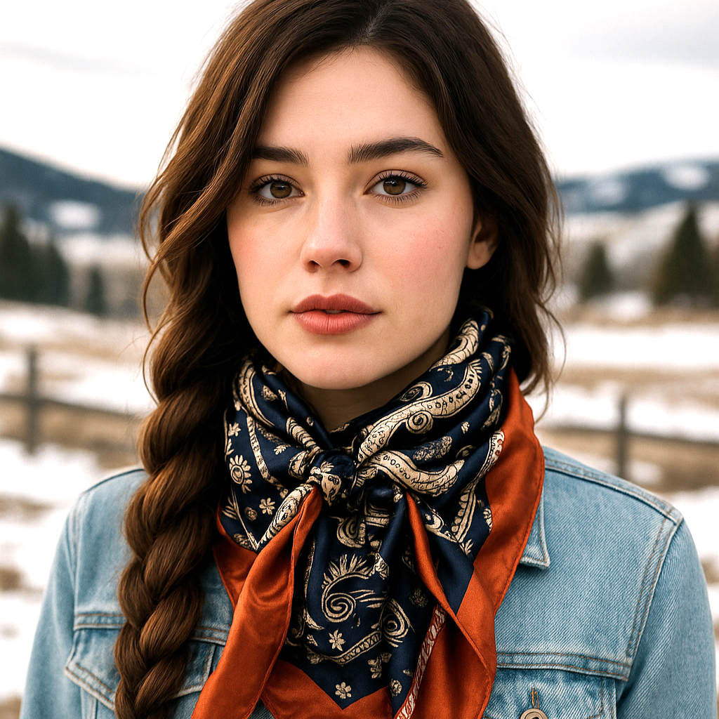 Navy and Rust Floral Paisley Wild Rag / Scarf