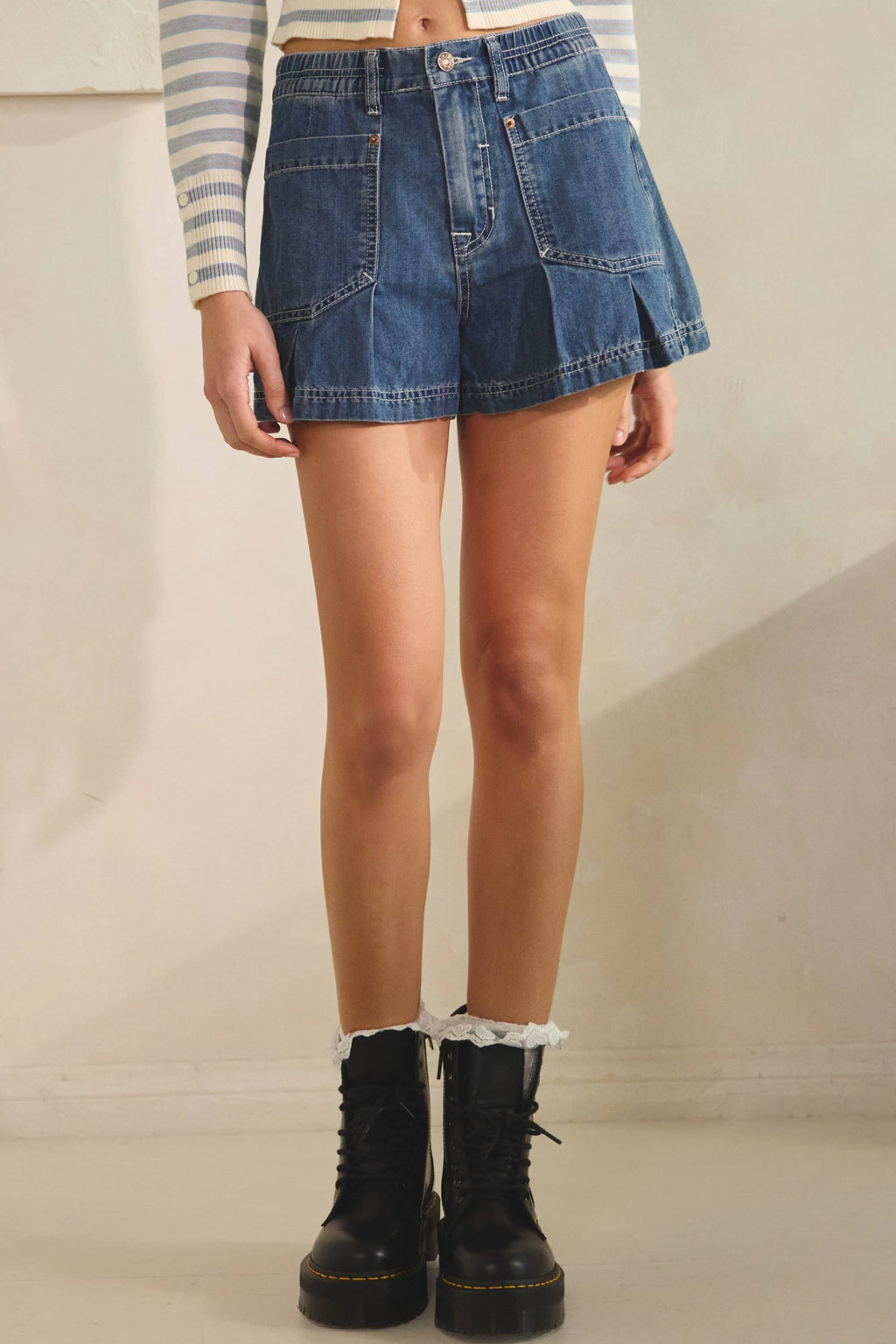 Abbie Pleated Denim Shorts