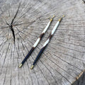 Porcupine Quill Earrings - Long, Black/Brown & Ivory, Brass