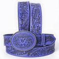 Game Day Hand-Tooled Purple Floral Leather Belt & Buckle