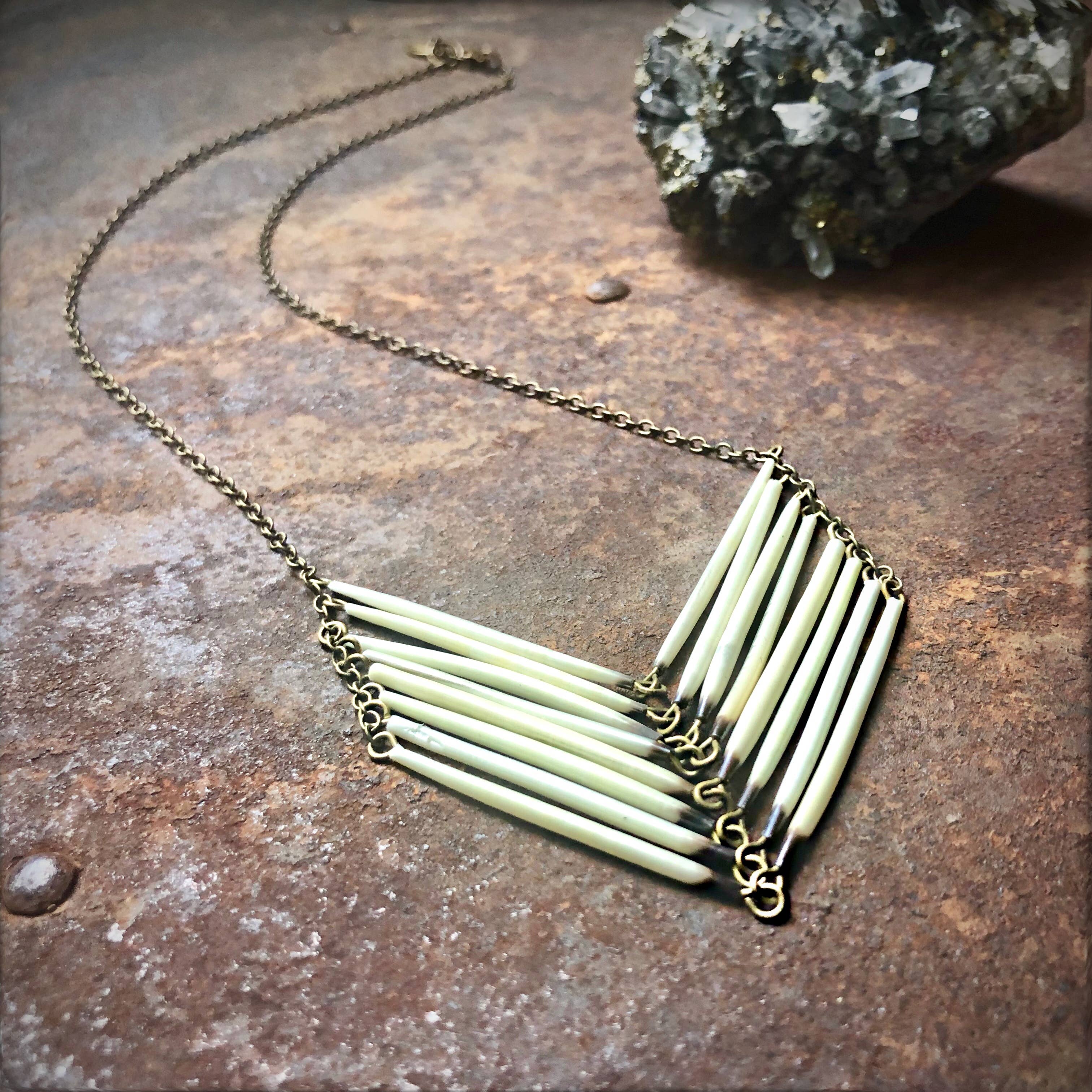 Porcupine Quill Chevron Necklace, Black/Brown & Ivory/White
