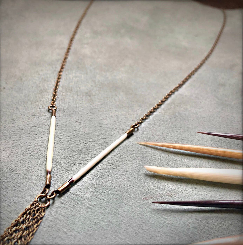 Porcupine Quill Fringe Necklace, Black/Brown & Ivory/White