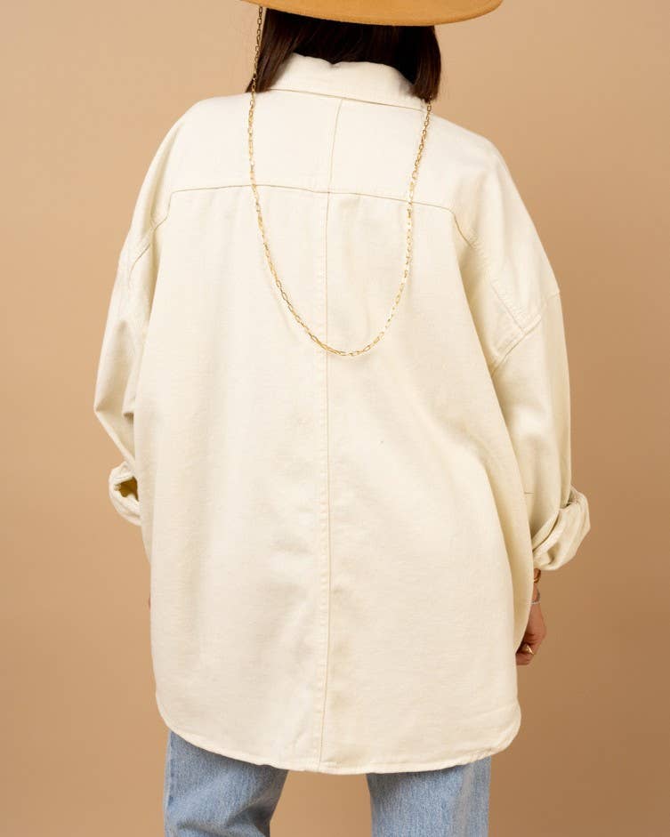 Casual Oversized Denim Shirt with Large Decorative Buttons
