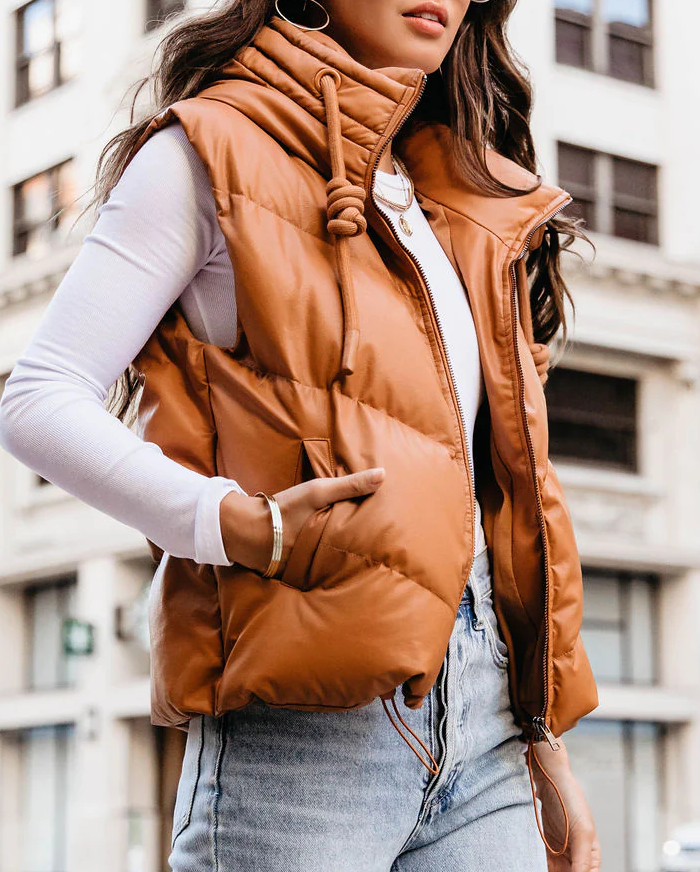 High Collar Hooded Puffer Vest