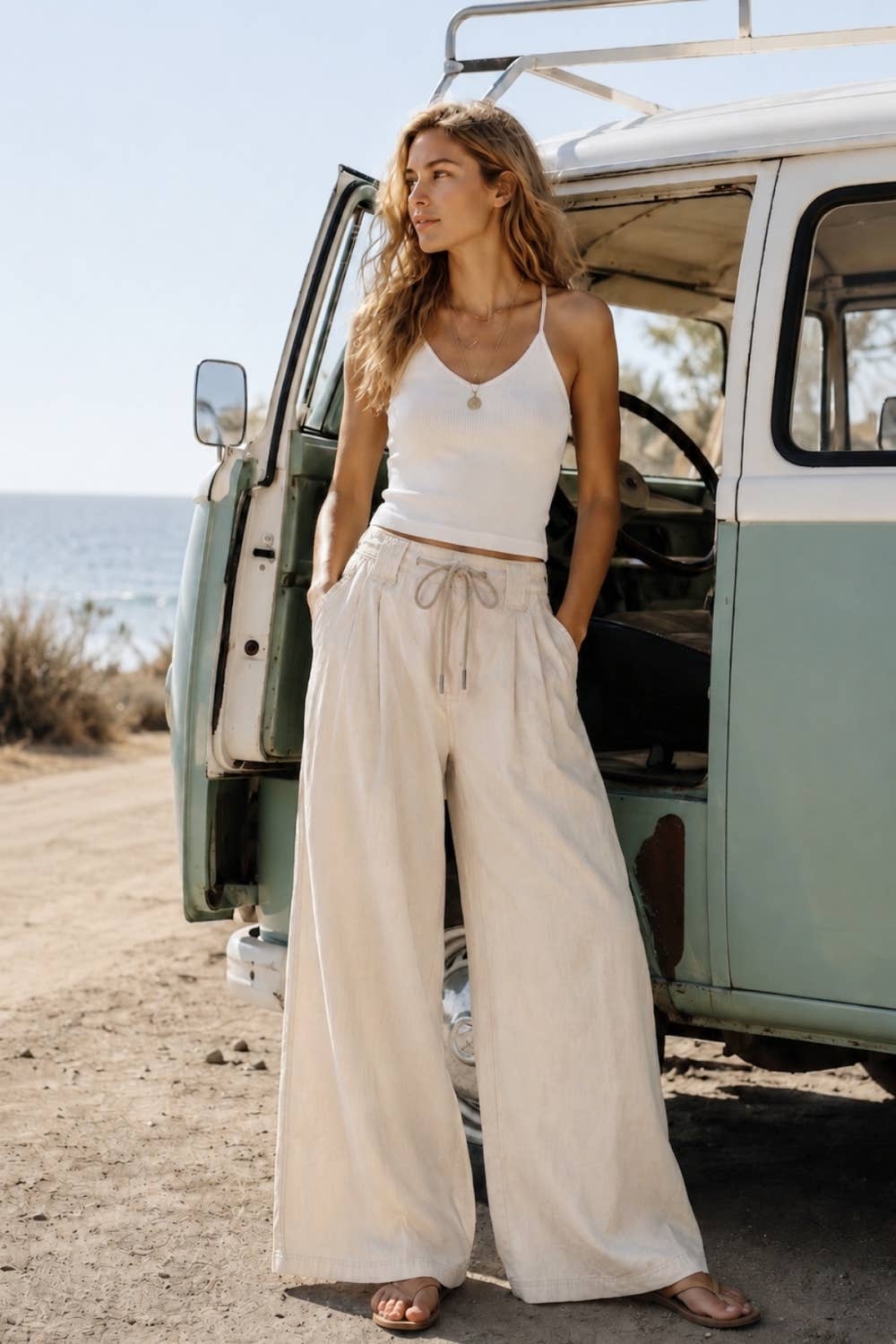 Drawstring Wide Leg Pants