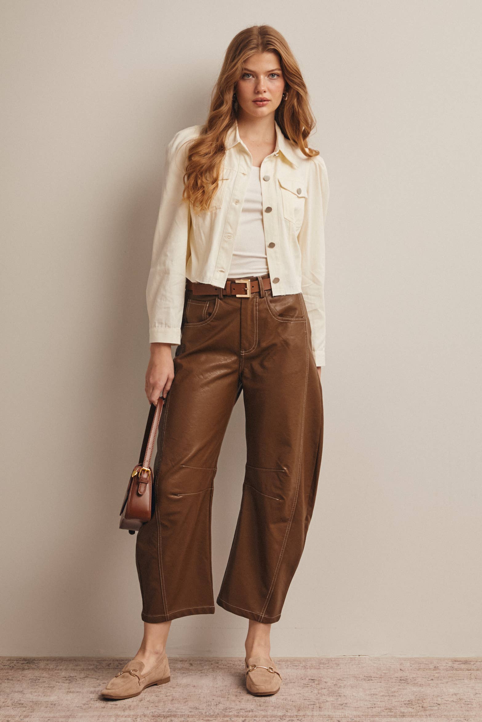 Faux Leather Wide-Leg Pants