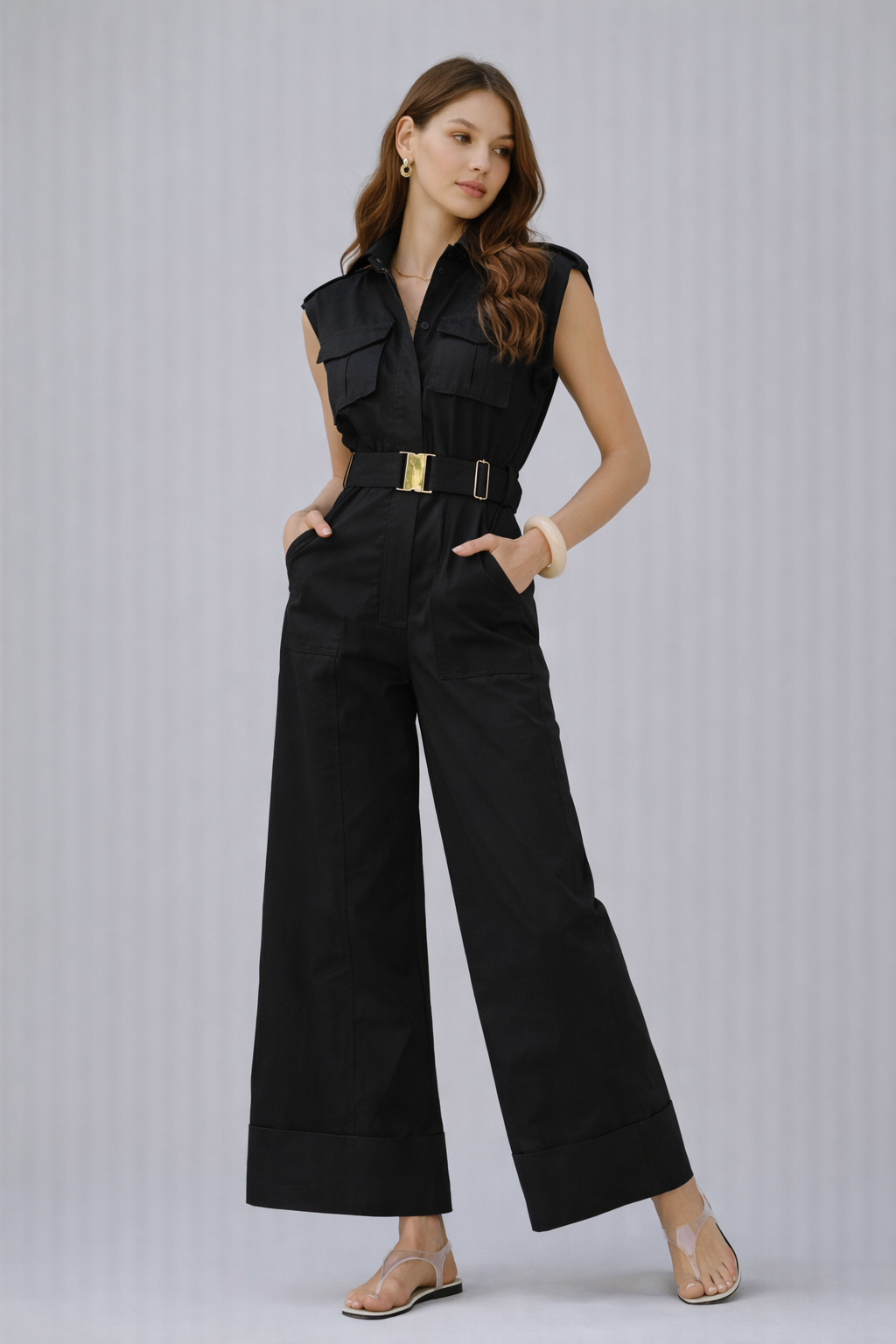 Structured Utility Belted Jumpsuit