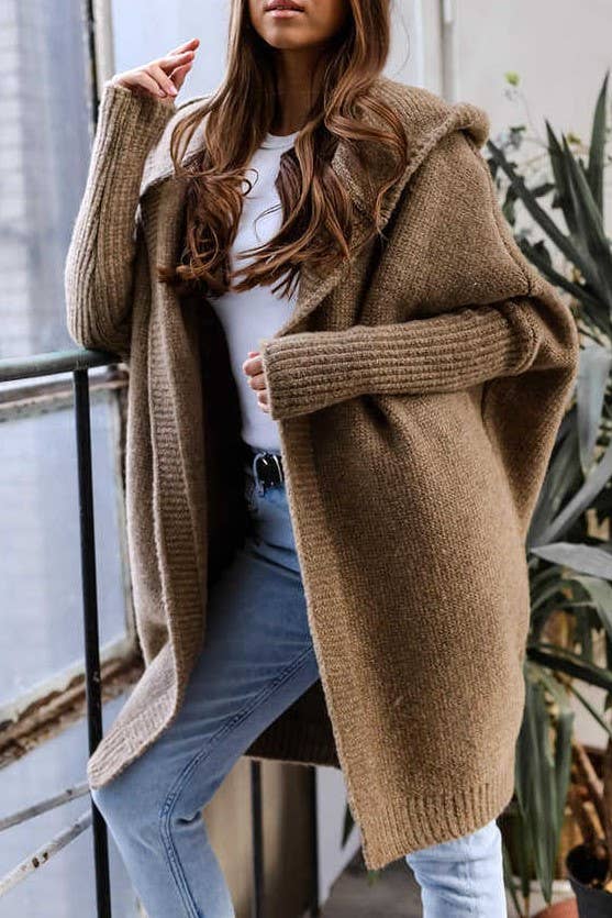 Slouchy hooded knit cardigan