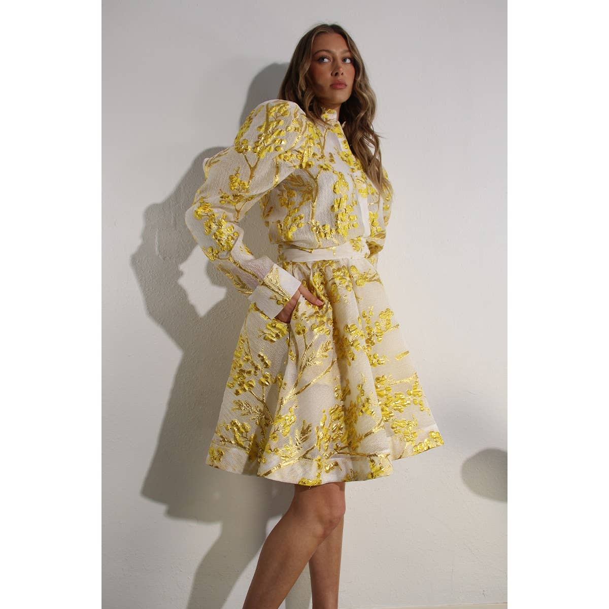 BUTTON DOWN BLOUSE WITH TULLE INNER SKIRT SET