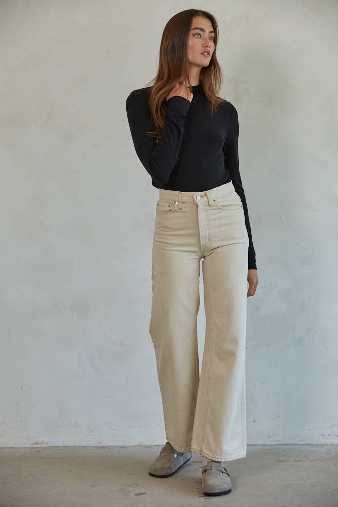 Basic Knit Mock Neck Long Sleeve Pullover Top