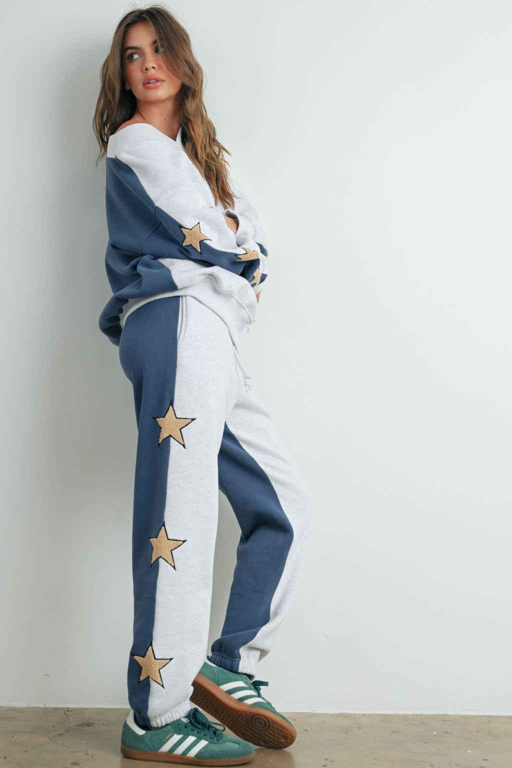Long Sleeve Round Neck Sweatshirt with Star Detail