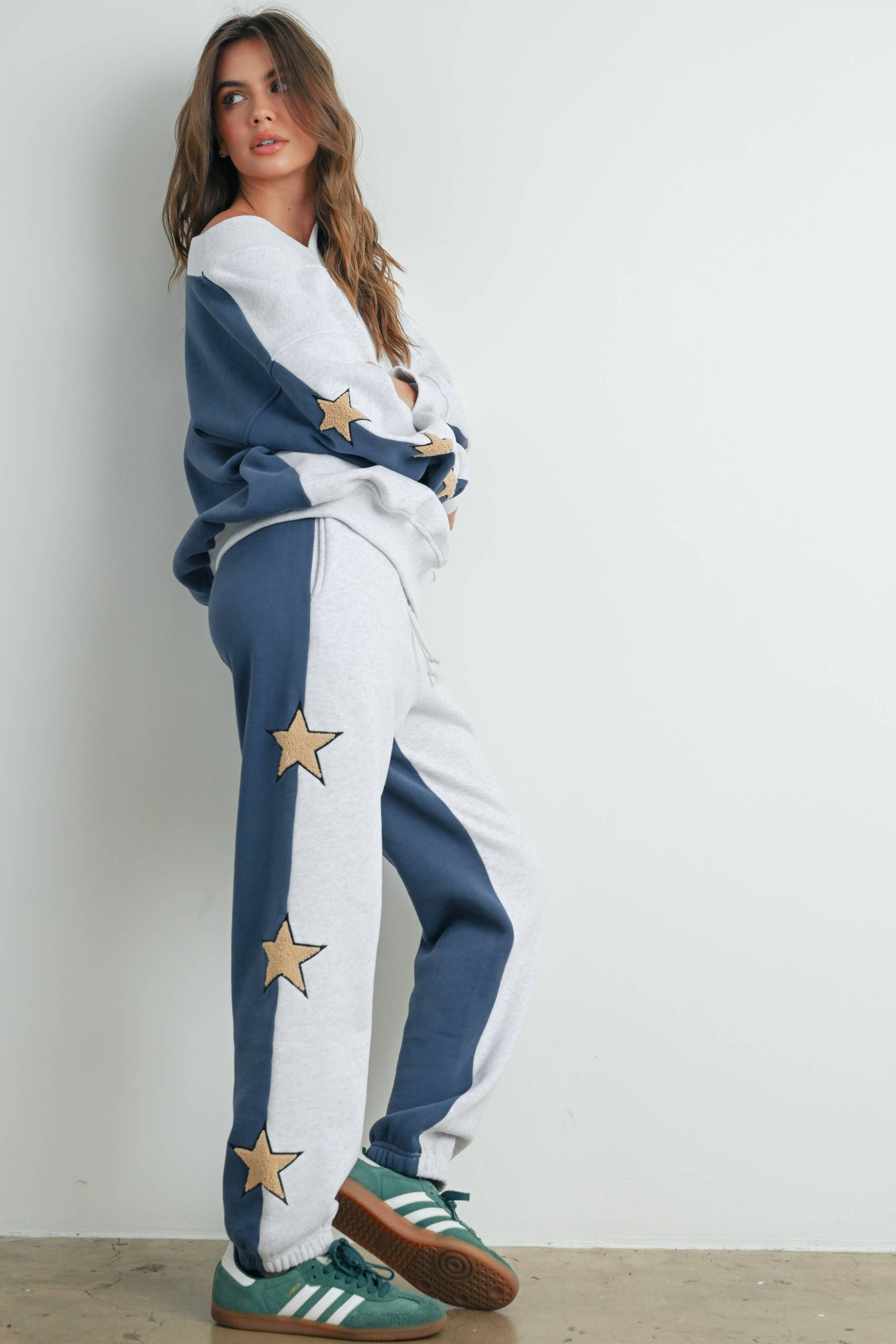 Long Sleeve Round Neck Sweatshirt with Star Detail