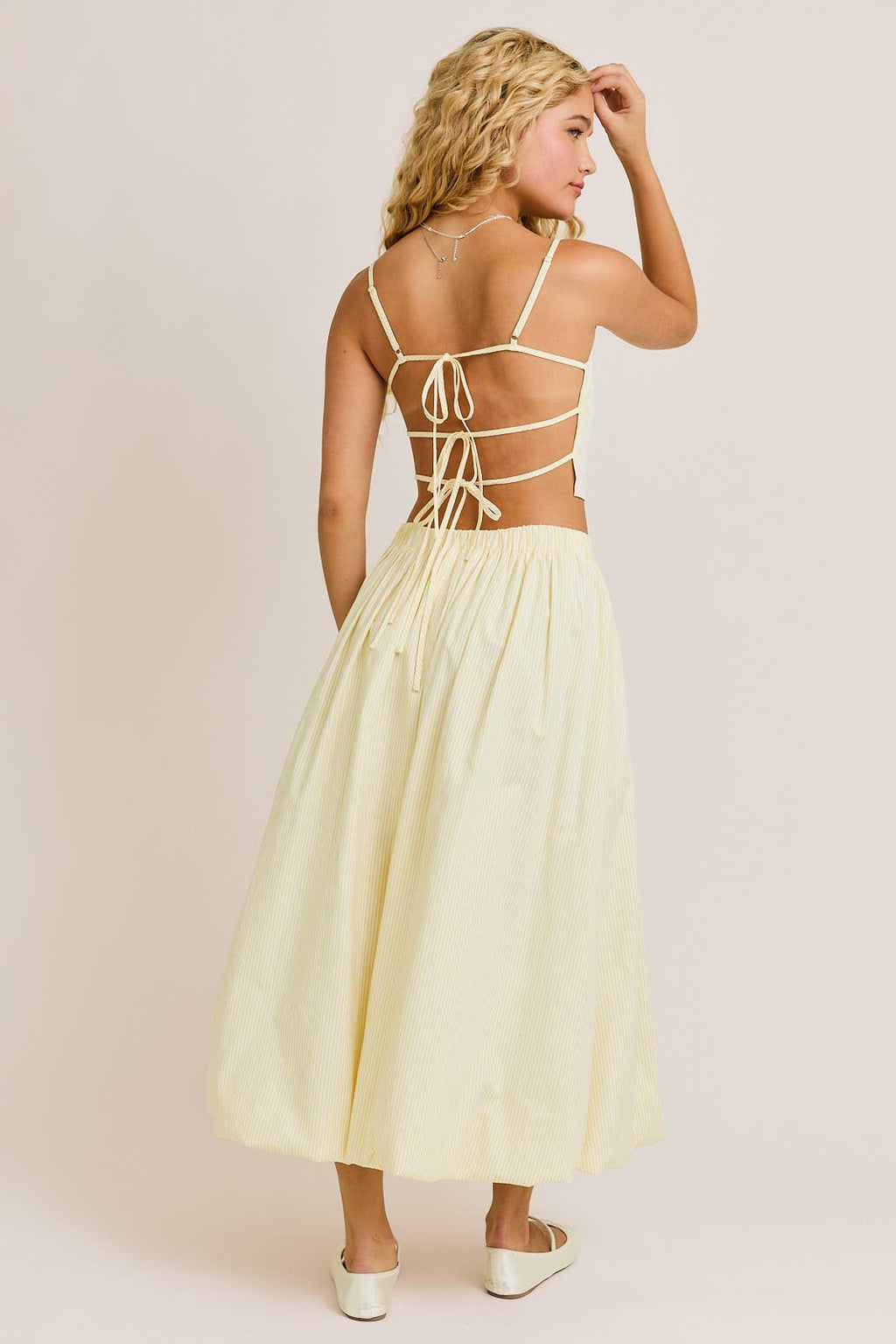 TOP AND BUBBLE HEM MIDI SKIRT (BLUE AND WHITE)