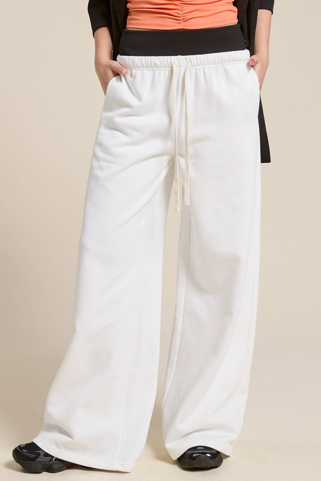 Wide Leg Drawstring Sweatpants with Contrast Waistband