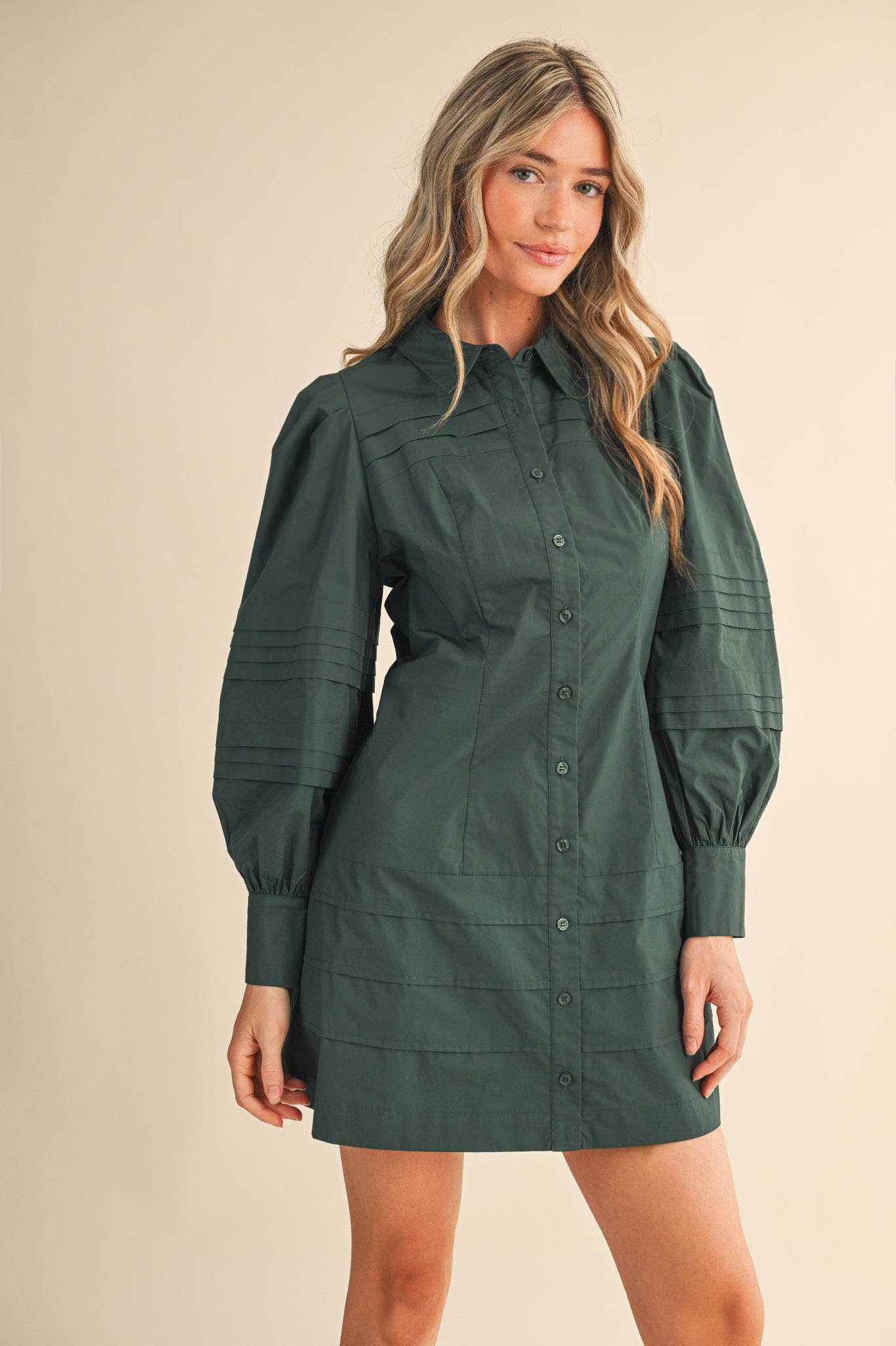 PIN TUCK DETAIL BUTTON-DOWN DRESS