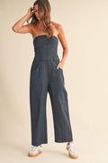 Pinstriped Strapless Barrel Pants Jumpsuit