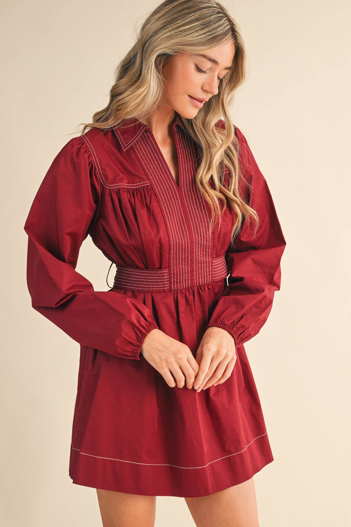 EMBROIDERED SEAM DETAIL DRESS