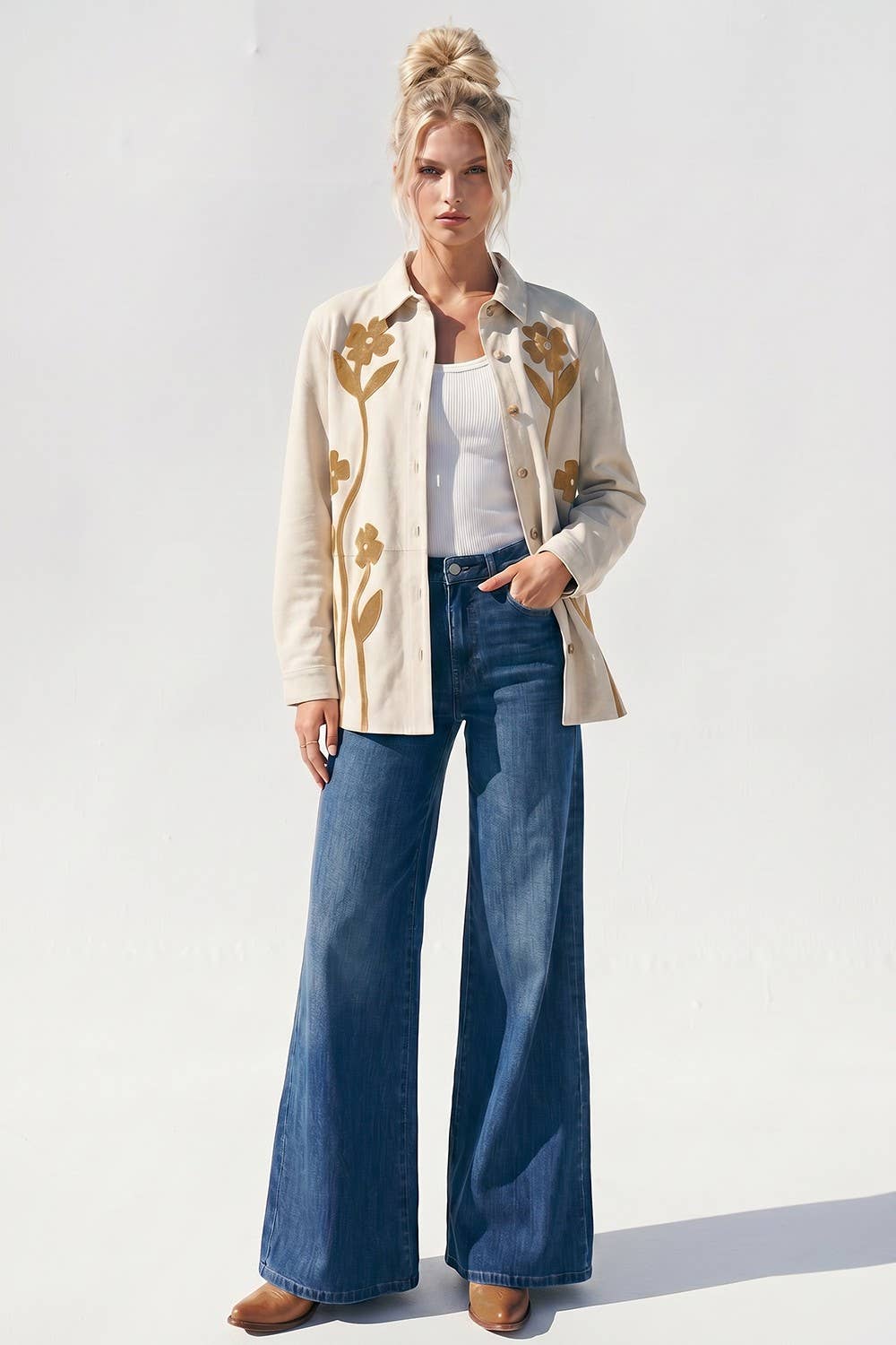 FLOWER SUEDE OVERSIZED SHIRT